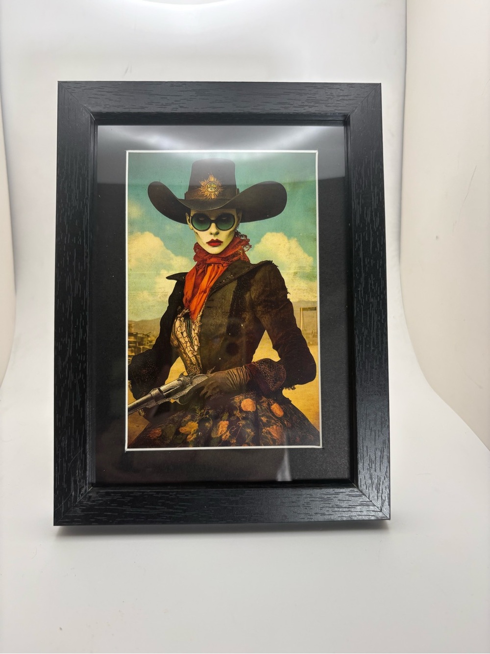 Gothic Cowgirl Skeleton Art Print – Framed 5x7 Dark Western Decor
